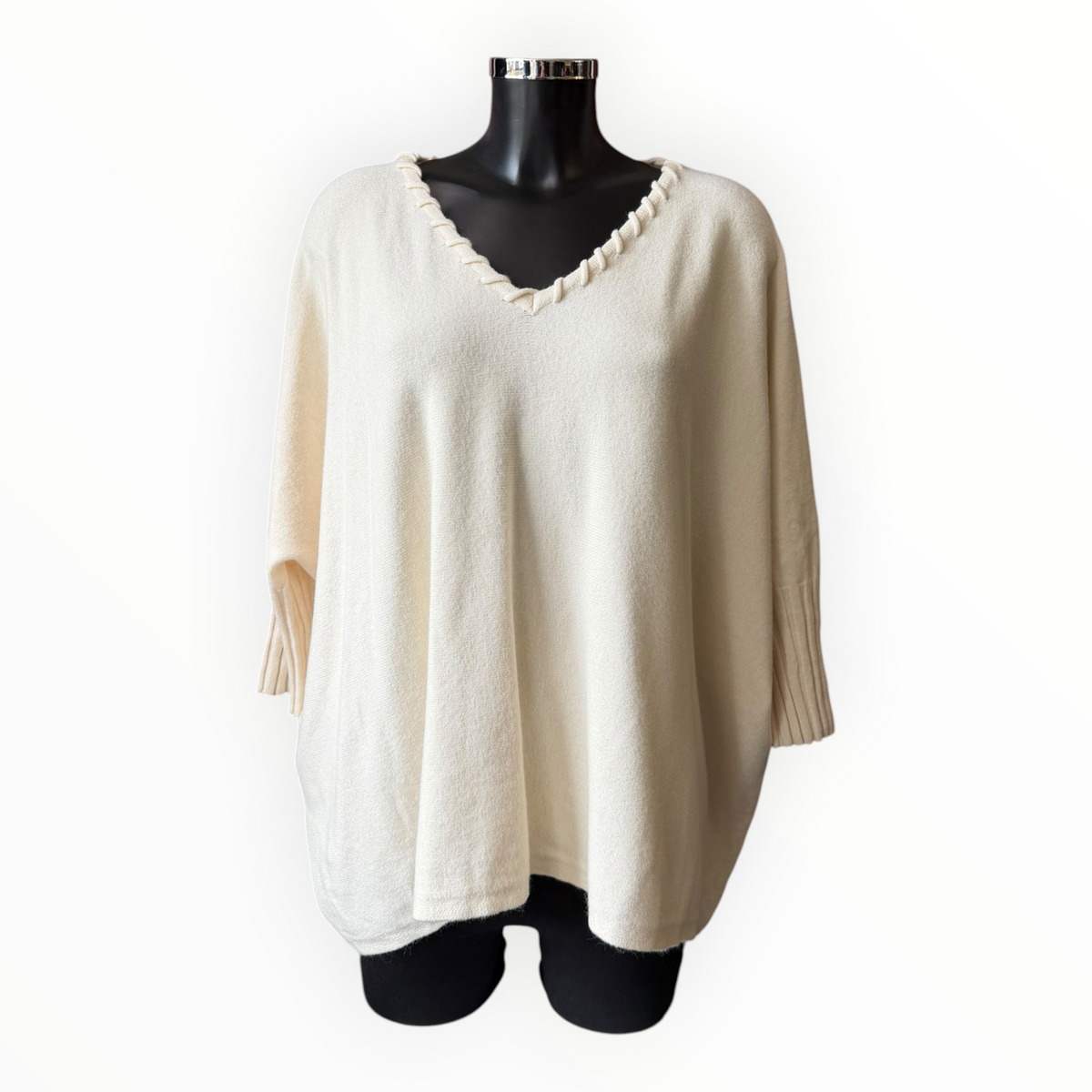 Melissa v neck relaxed fit jumper - Beige