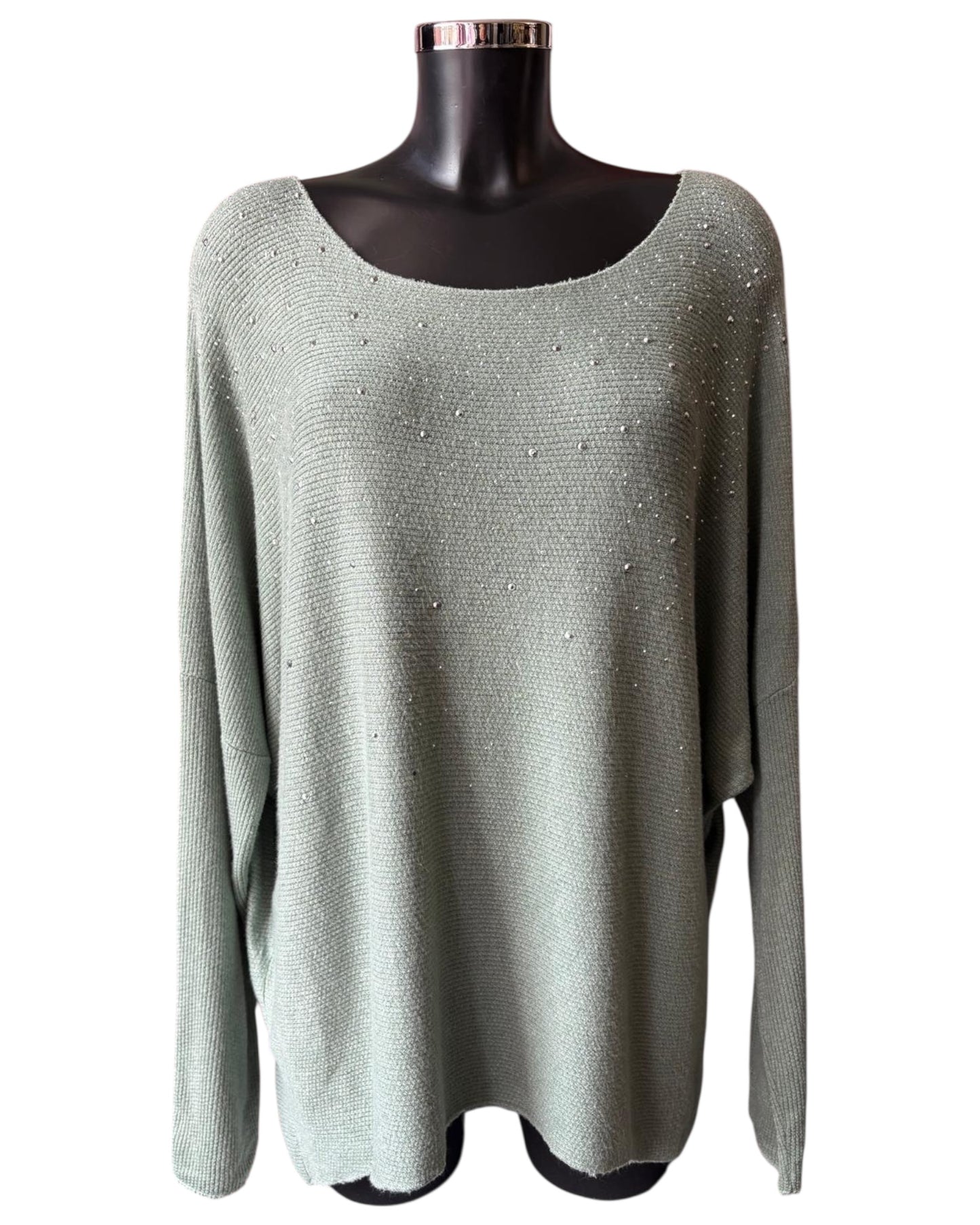 Simone sparkle front fine knit jumper - Khaki