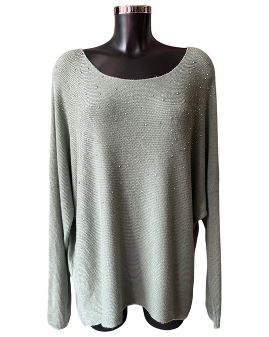 Simone sparkle front fine knit jumper - Khaki