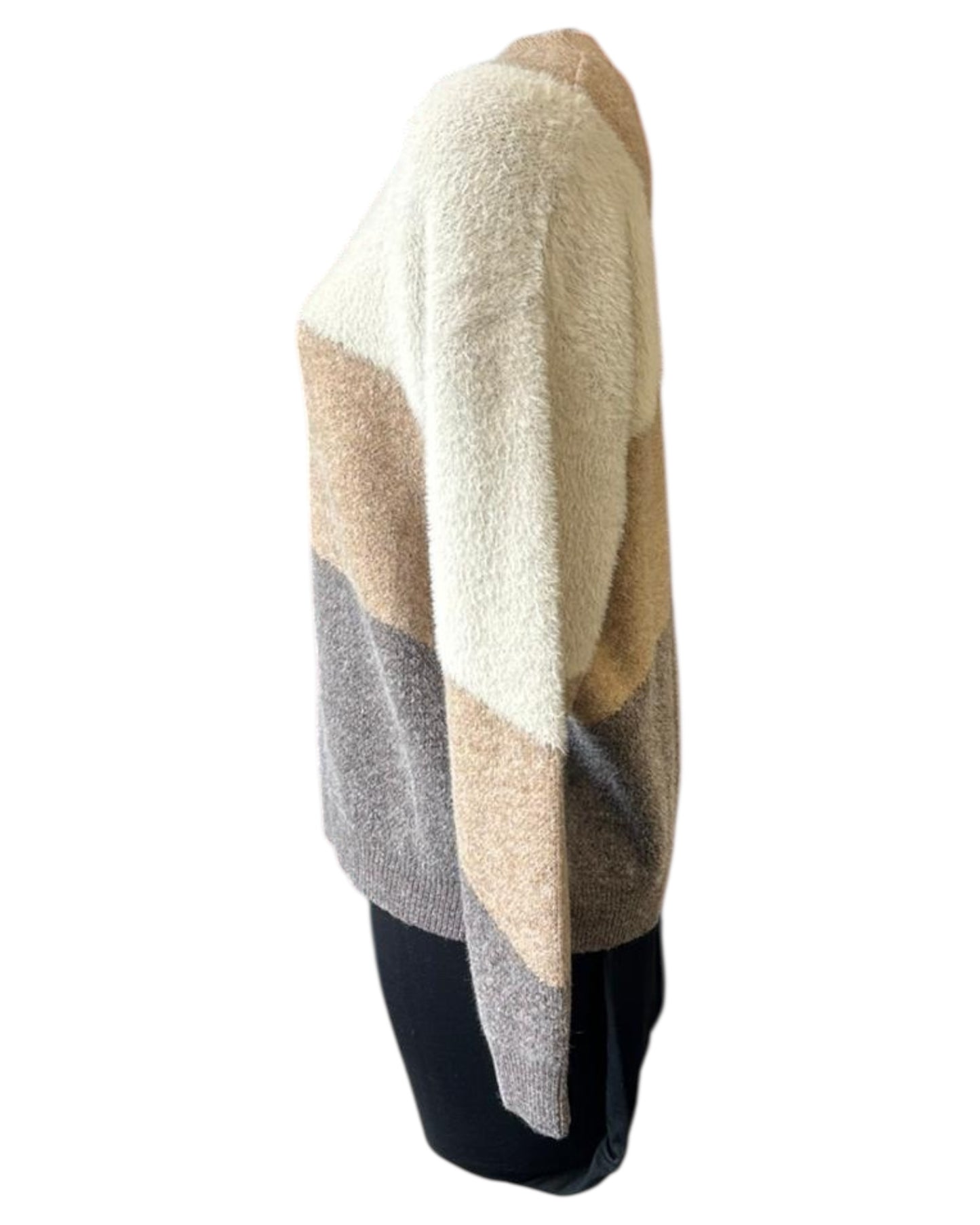 Clara wool mix colour block jumper - mocha mix