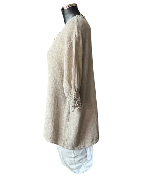 Casey range v neck shirred sleeve top - Mocha