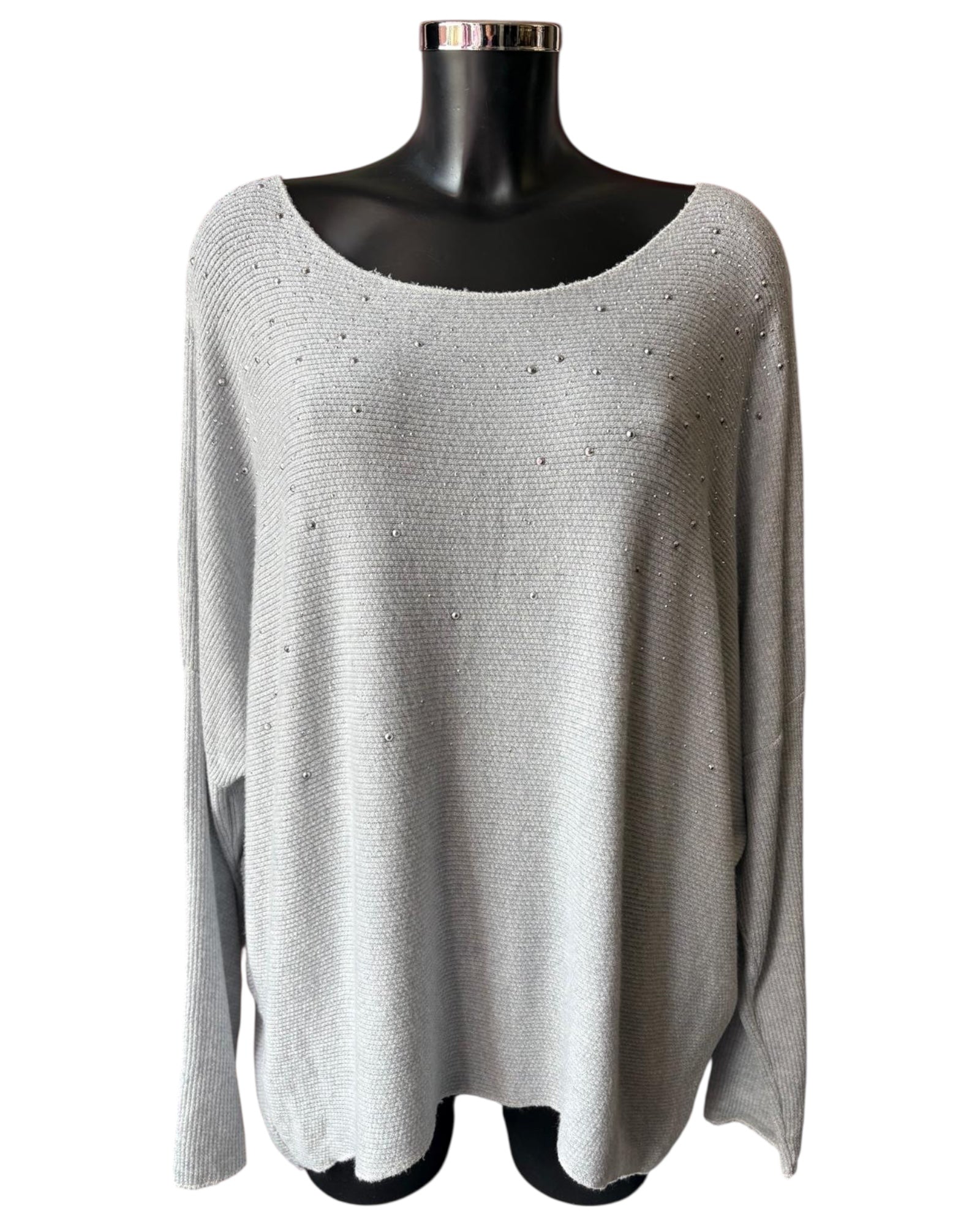 Simone sparkle front fine knit jumper - Grey