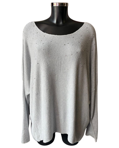 Simone sparkle front fine knit jumper - Grey