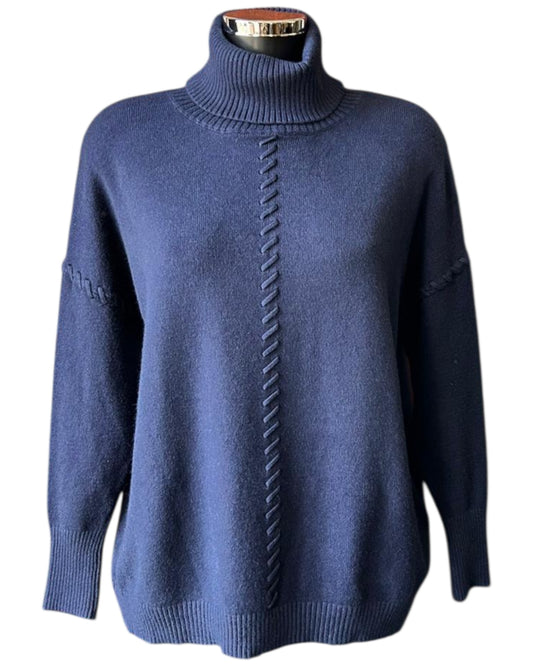 Violet blanket stitch roll neck jumper - Navy