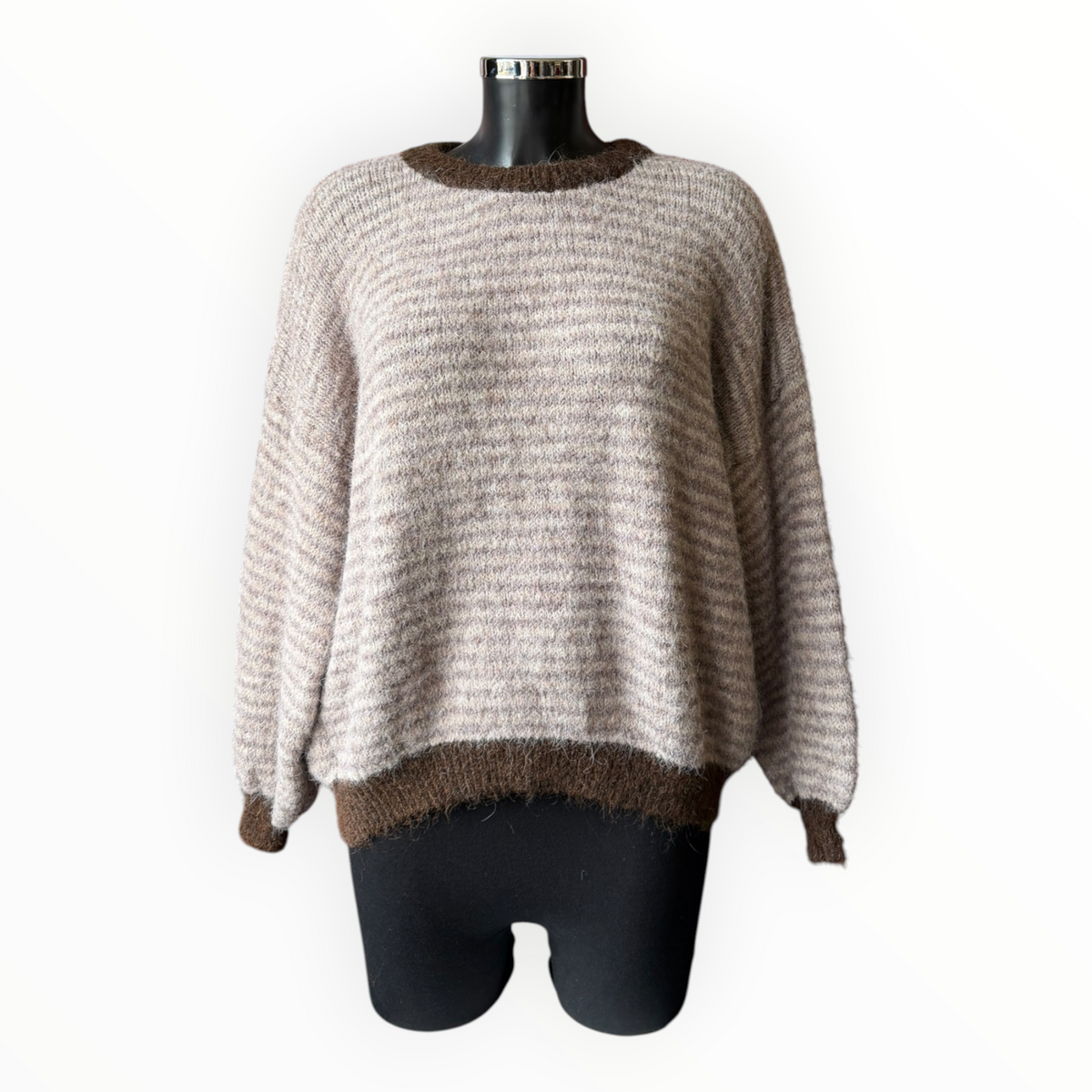Lorna striped soft knit jumper - Taupe mix