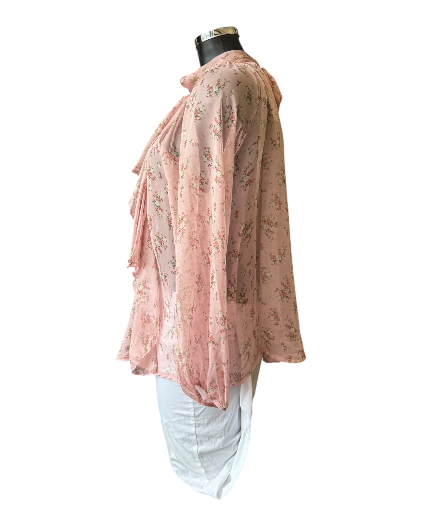 Yara chiffon floral ruffle front blouse - Pink