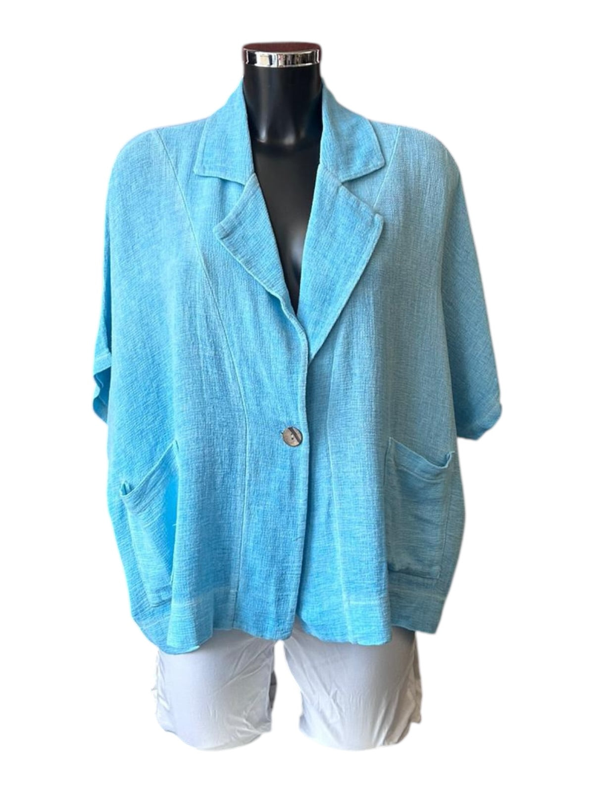 Casey range single button jacket top - Aqua