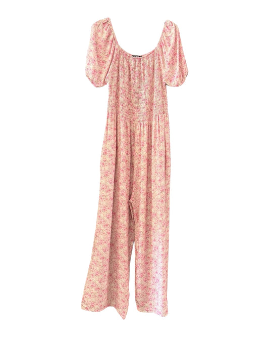 Lyla shirred puff sleeve floral jumpsuit - Pink