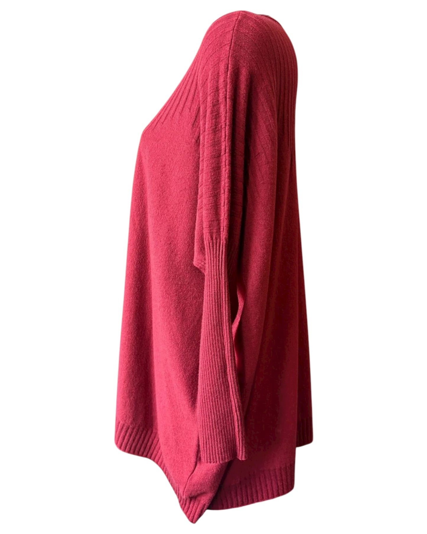 Carrie fine knit ribbed tunic jumper - Bordeaux