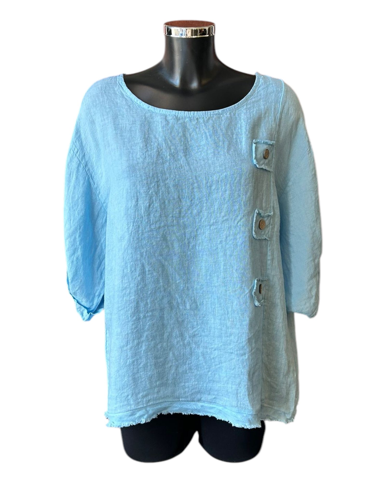 Tanya 3 button linen top - Pale blue