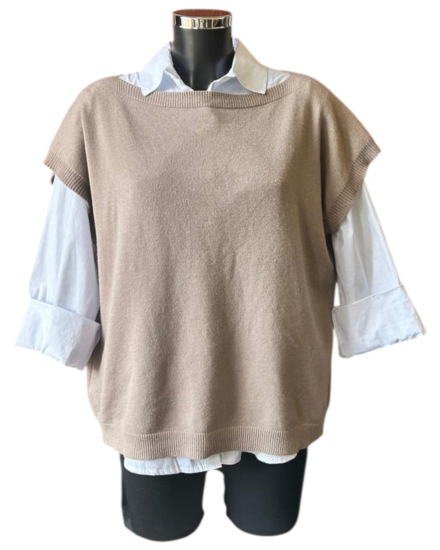 Yasmin 2 piece button back jumper & shirt  - Taupe