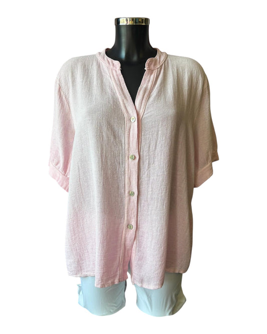 Casey range grandad neck button through top - Pink