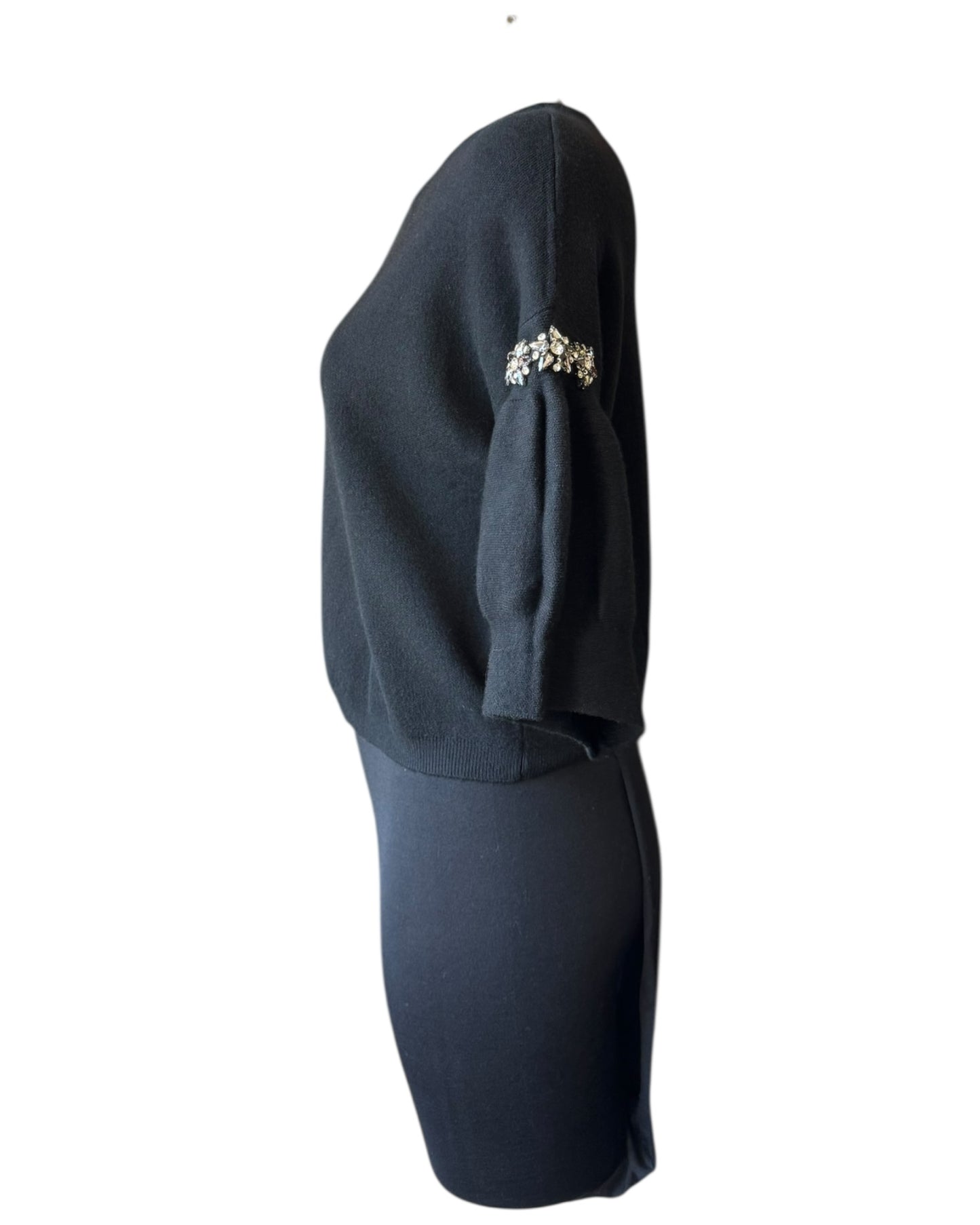 Eliza diamond puff sleeve short jumper - Black