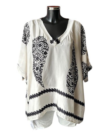 Morgan silky paisley oversized v neck top