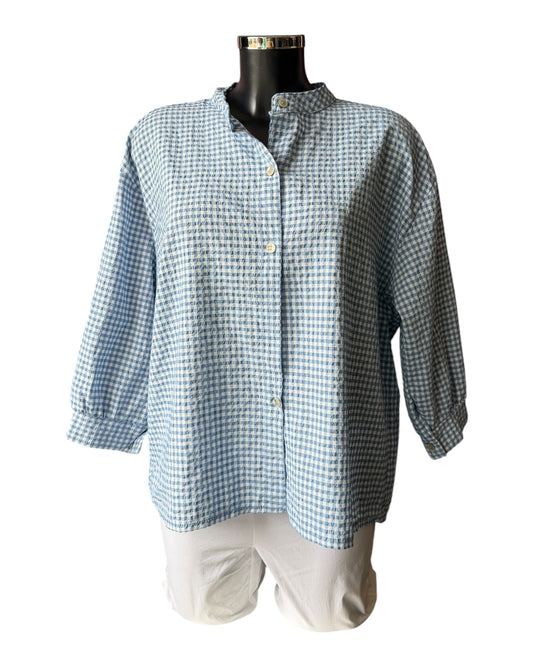 Gia gingham check oversized shirt  - blue