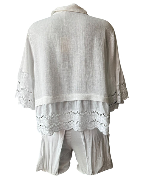 Casey range anglaise trim shirt - White