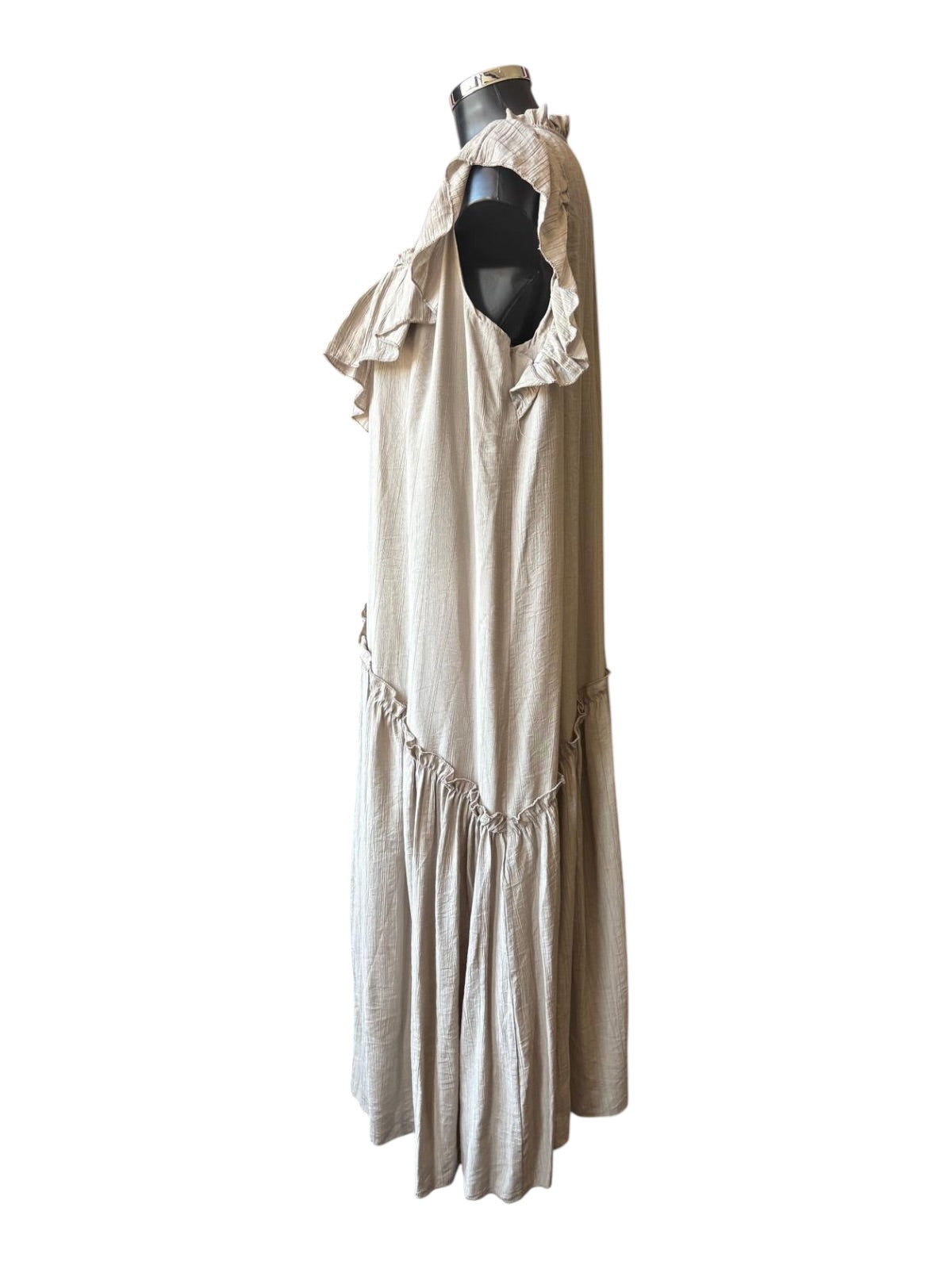 Tanya ruffle high neck dress - Taupe