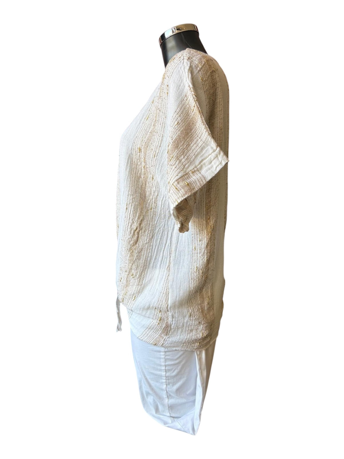 Caprice range linen and cotton gold thread tie front top