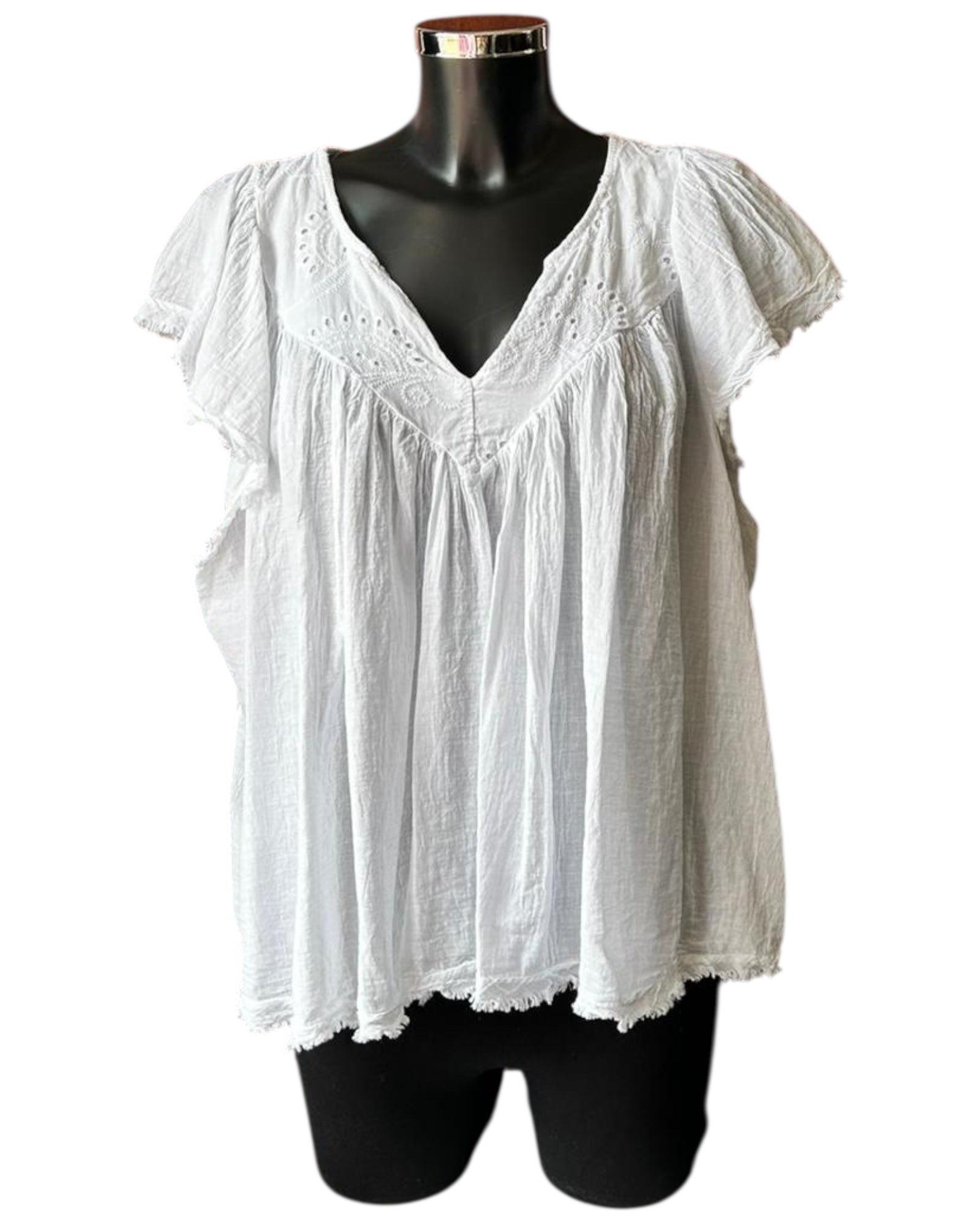 Rosa v neck cotton swing top - white