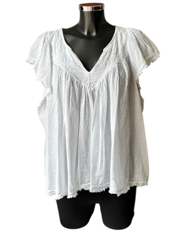 Rosa v neck cotton swing top - white