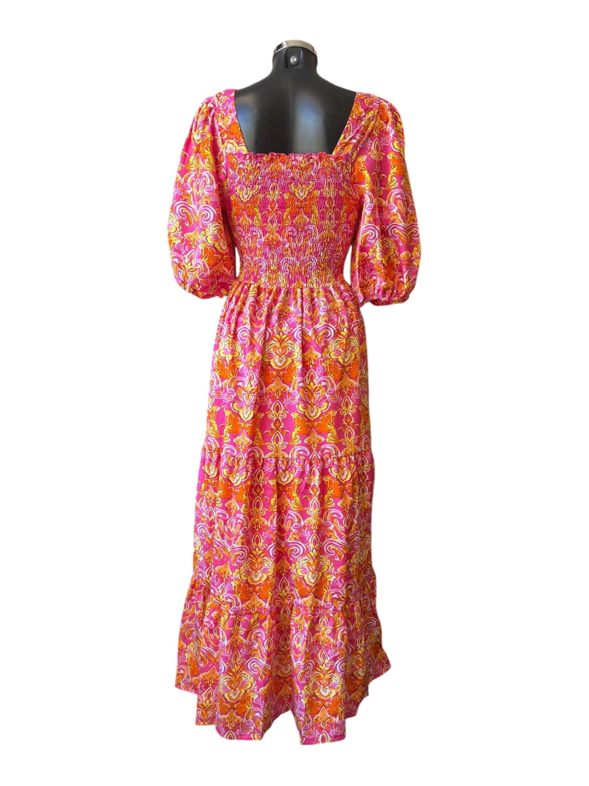 Janey pink/orange milkmaid dress