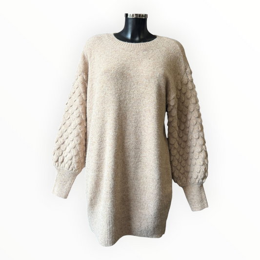 Gia scalloped sleeve jumper dress - Taupe