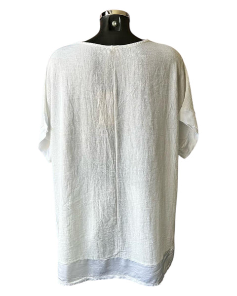 Casey range v neck satin trim top - White
