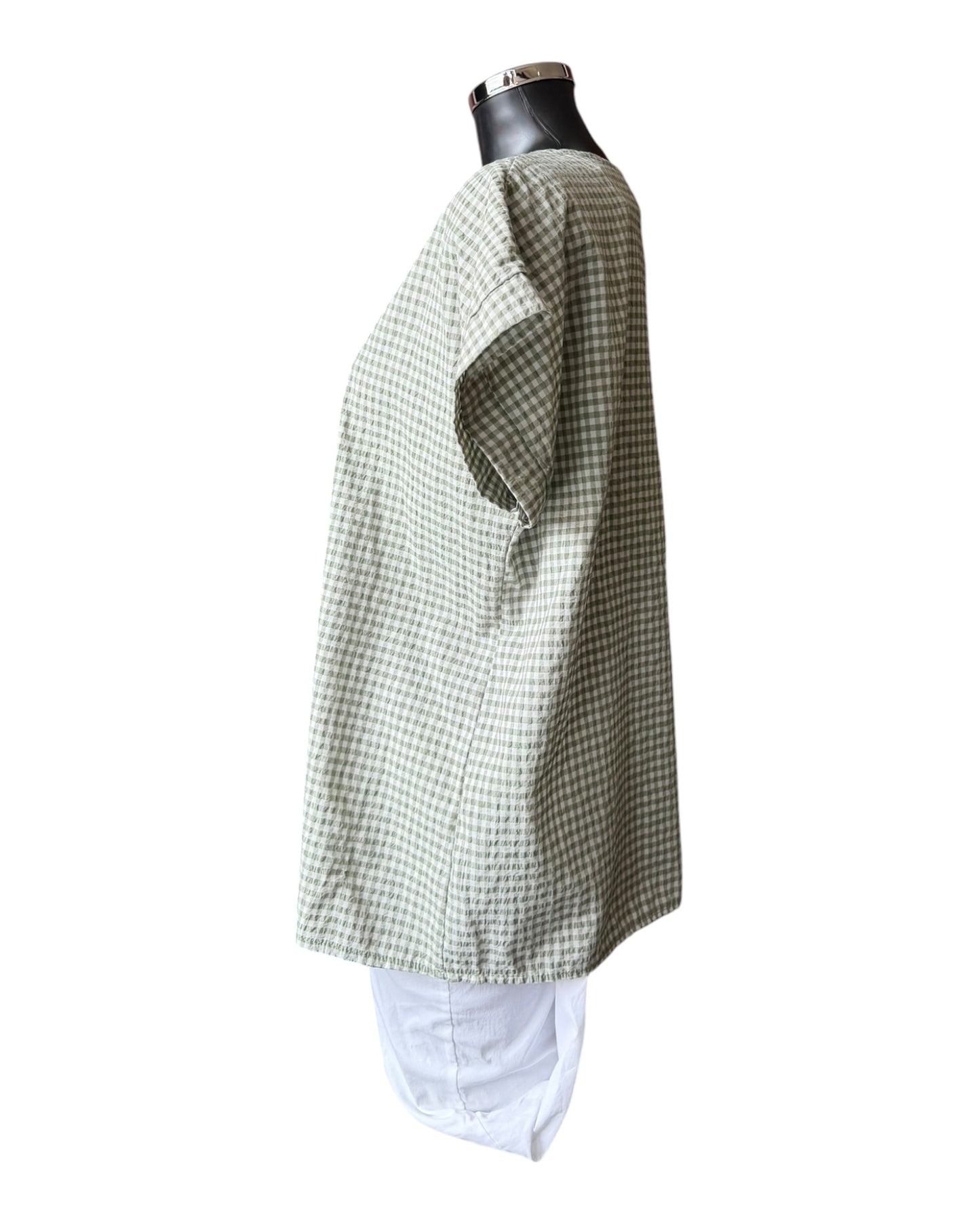 Gia gingham check tshirt style top - Khaki