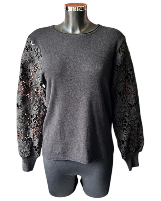 Sadie open flower sleeve jumper - Black