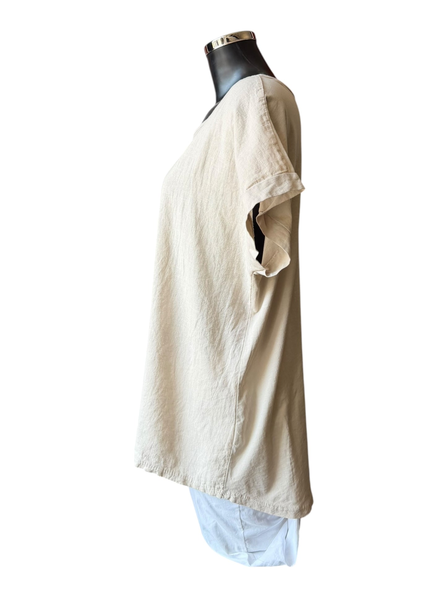 Paula linen blend short sleeve top - Beige