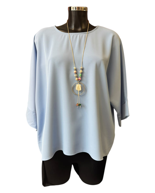 Julia batwing plain top & necklace - Blue