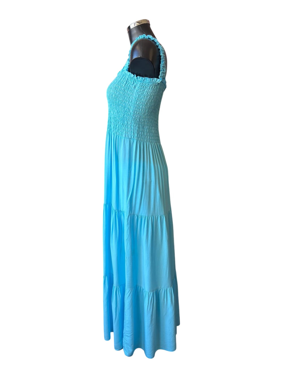 Sara turquoise ruched top strappy maxi dress