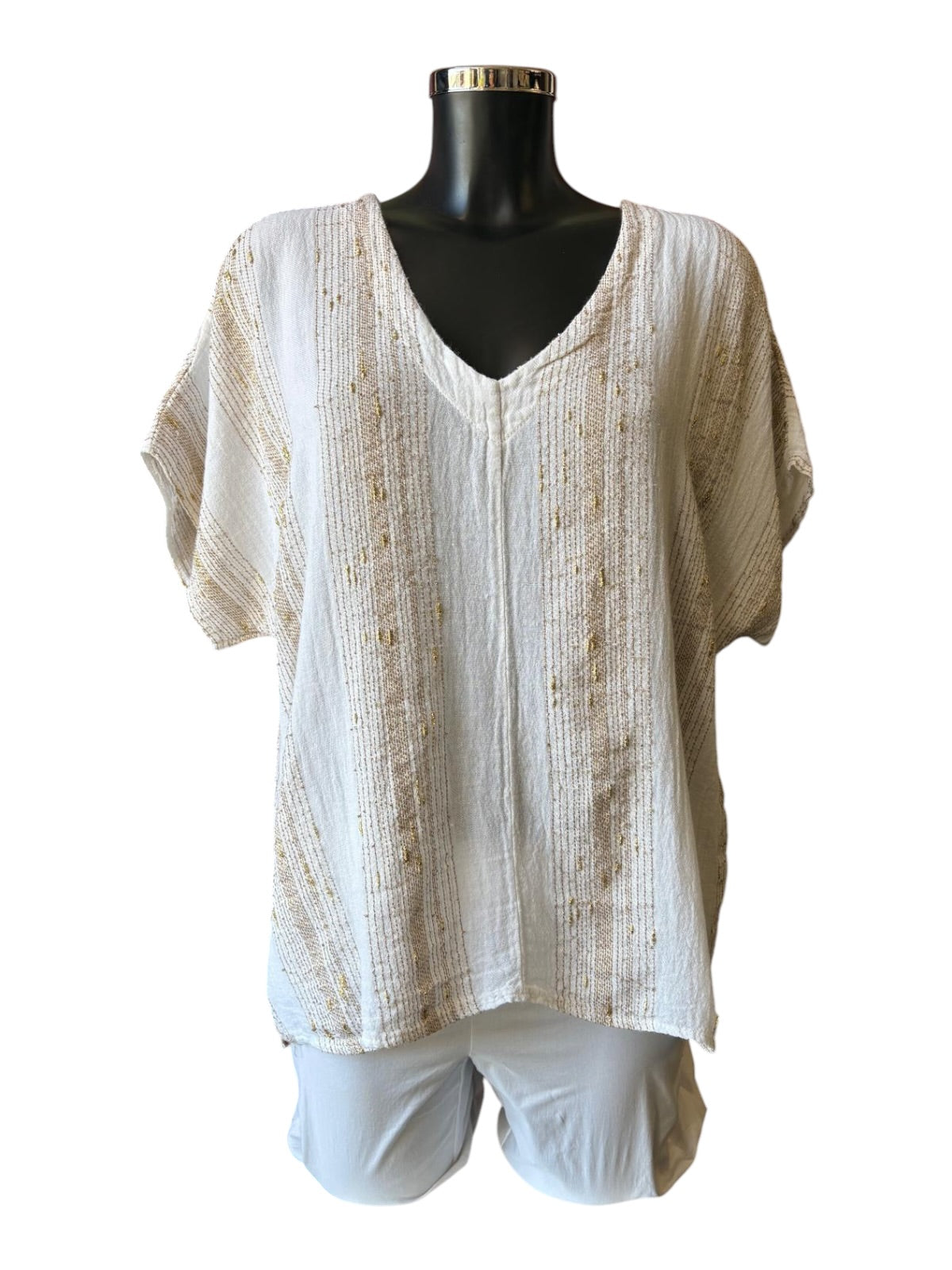 Caprice range linen and cotton gold thread relaxed fit top