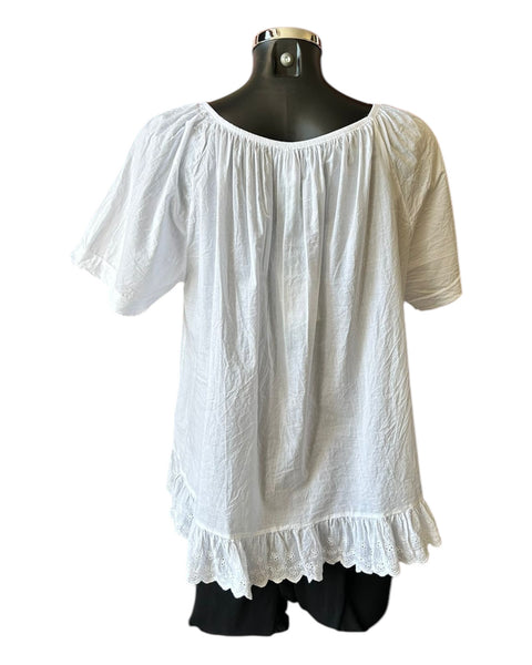 Katie cotton frill anglaise hem top - White