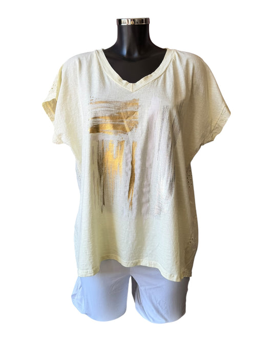 Olivia foil t-shirt abstract splash - Lemon