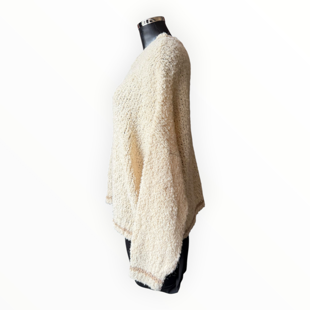 Helena boucle knit contrast stripe jumper - Beige