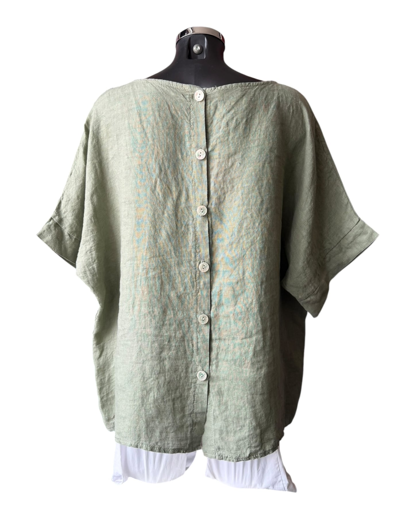 Daisy linen button back pocket top - Khaki