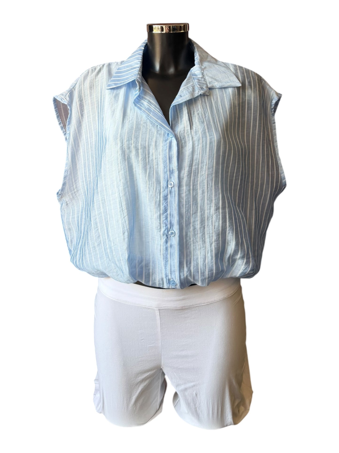Zara mock 2 piece cropped shirt - blue stripe