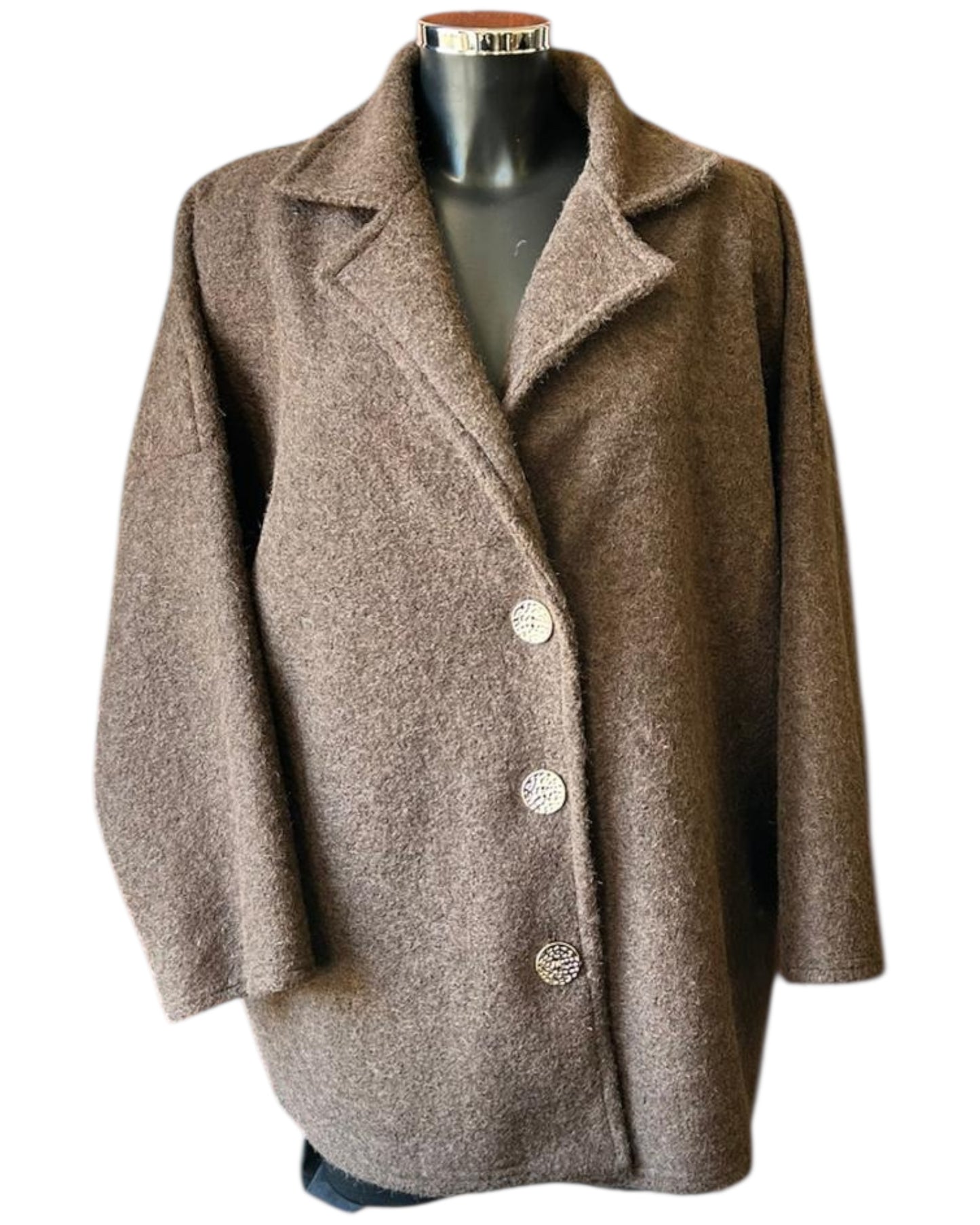 Margot oversized gold button coat - Chocolate