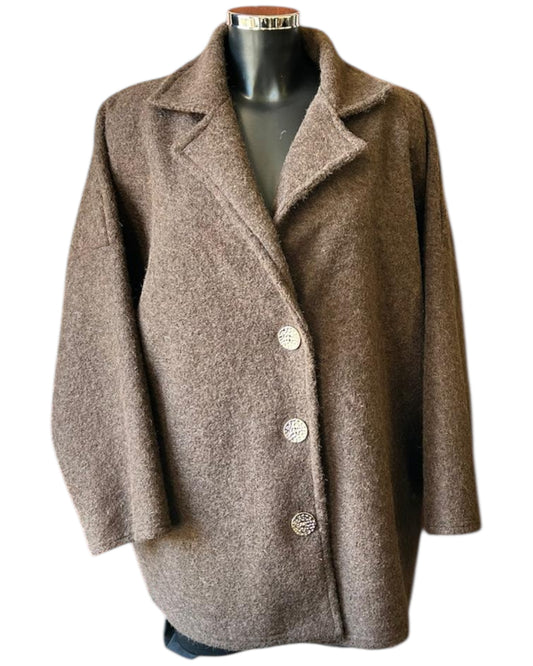 Margot oversized gold button coat - Chocolate
