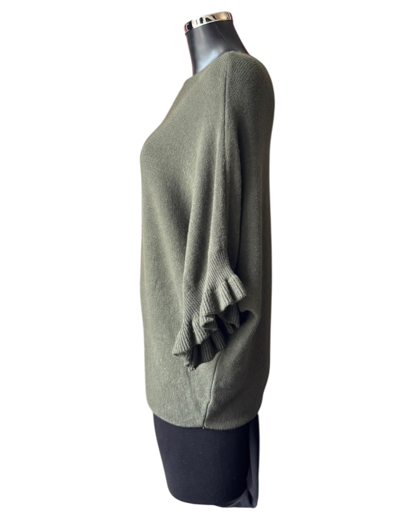 Alissa batwing frill cuff jumper - Khaki
