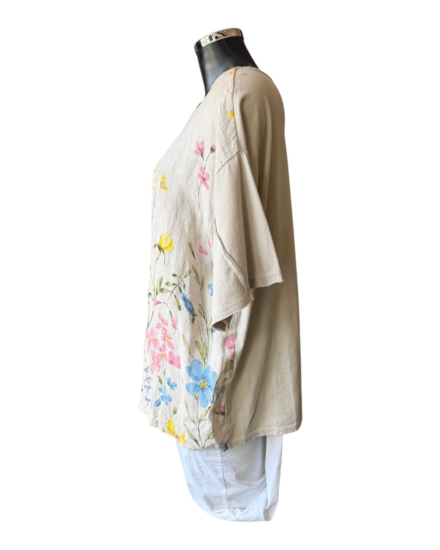 Amilla small flowers linen mix top - beige