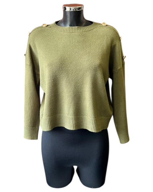 Valerie short button shoulder jumper - Khaki