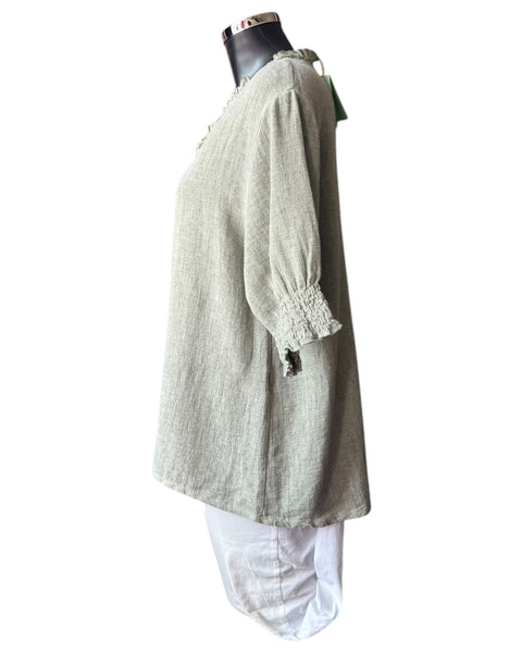 Casey range v neck shirred sleeve top - Khaki