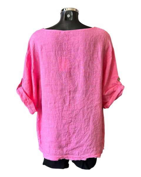 Tanya 3 button linen top - Cerise