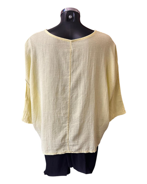 Mia cotton linen mix top - Lemon