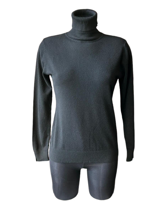 Zara fine knit polo neck - black