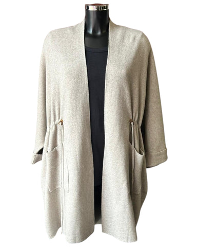 Leah premium knit drawstring cardigan - Taupe