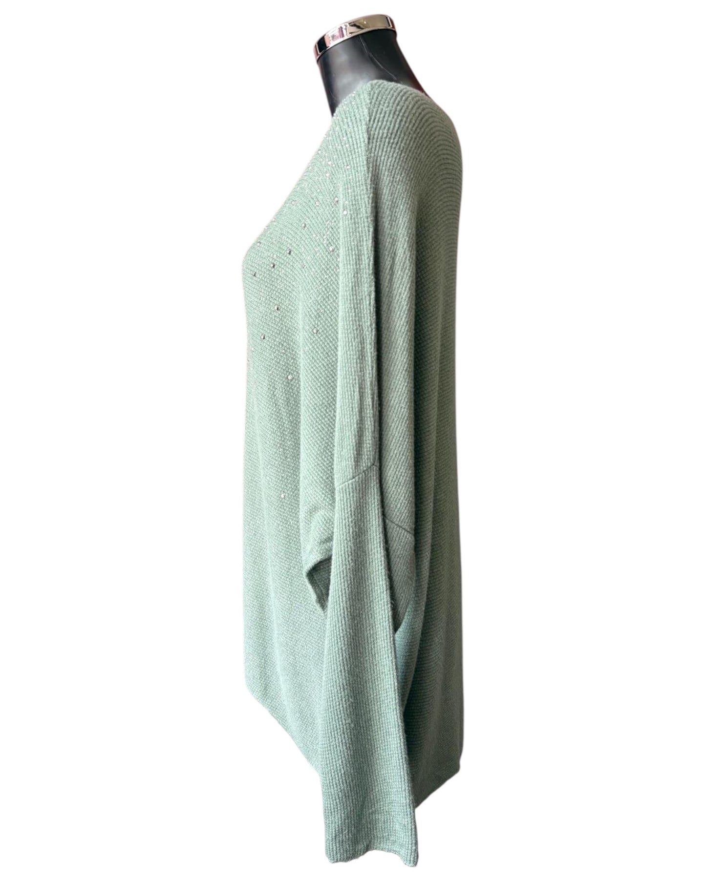 Simone sparkle front fine knit jumper - Khaki
