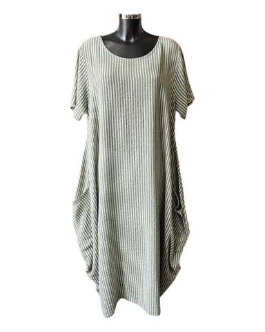Bonnie striped long cotton dress - Khaki